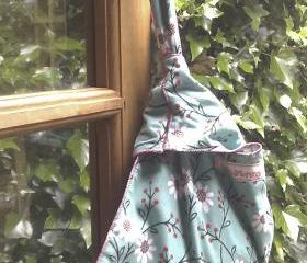 shoulder bag turquoise or hippy flowers tote reversible two for one